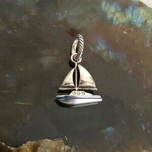 Brighton Silver Plated Sailboat Nautical Boat Charm Sailing Clear Crystal Accent